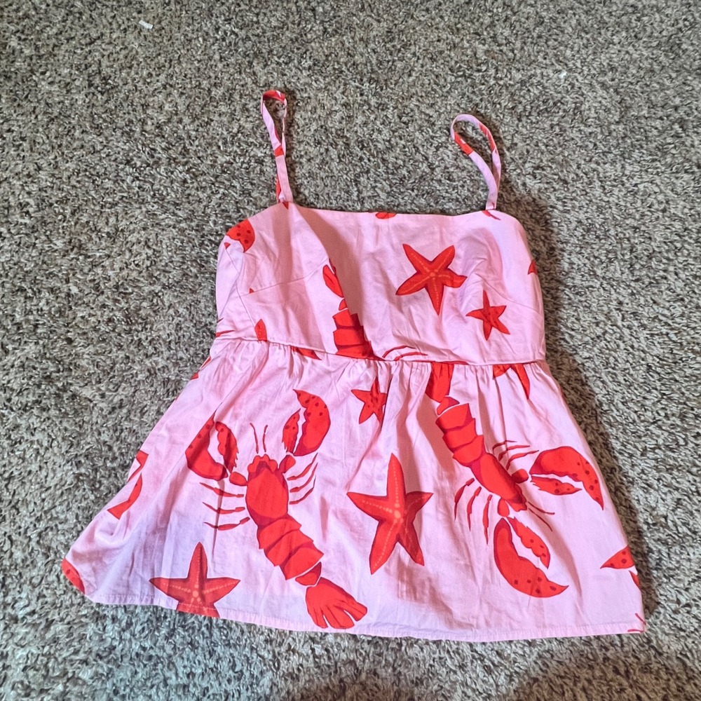 J.Crew Womens Pink Lobster Starfish Print Peplum Cami Top BQ035 Size 2